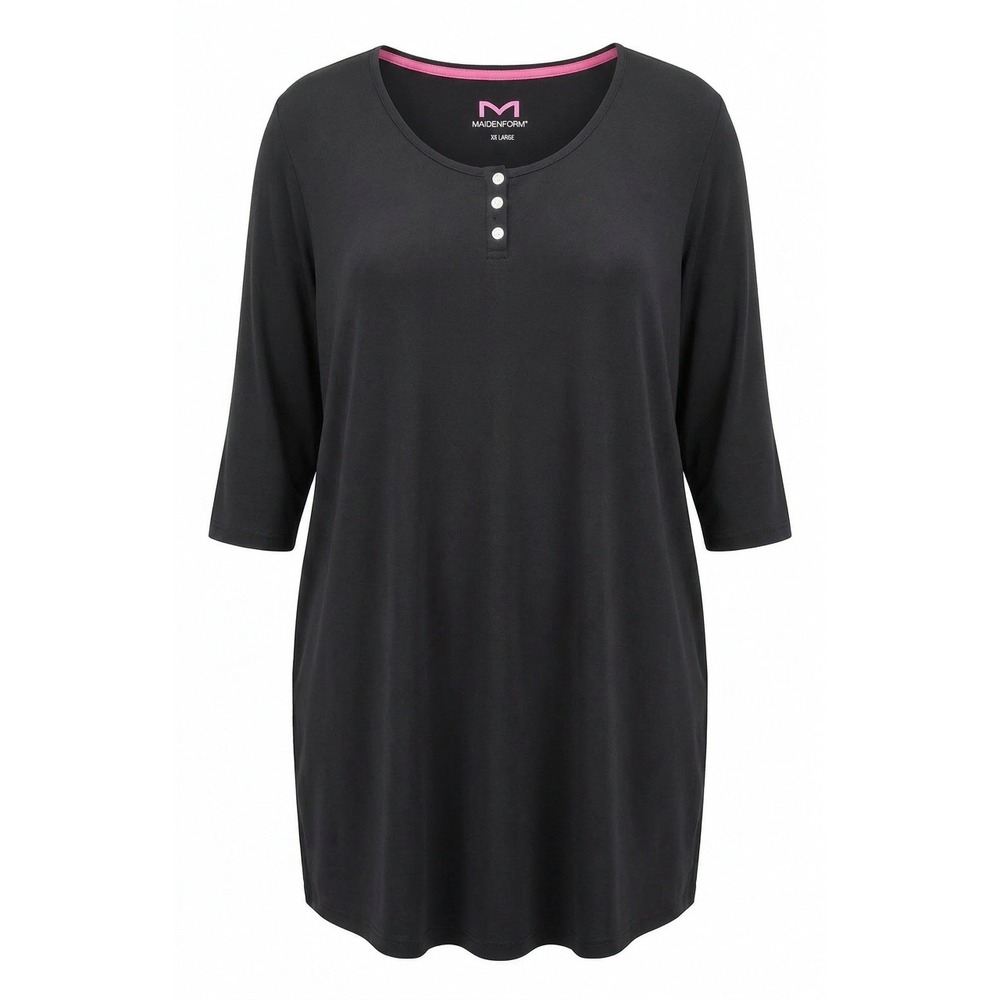 Maidenform Womens 1X Light Black Henley Sleep Shirt Long Sleeve Nighty